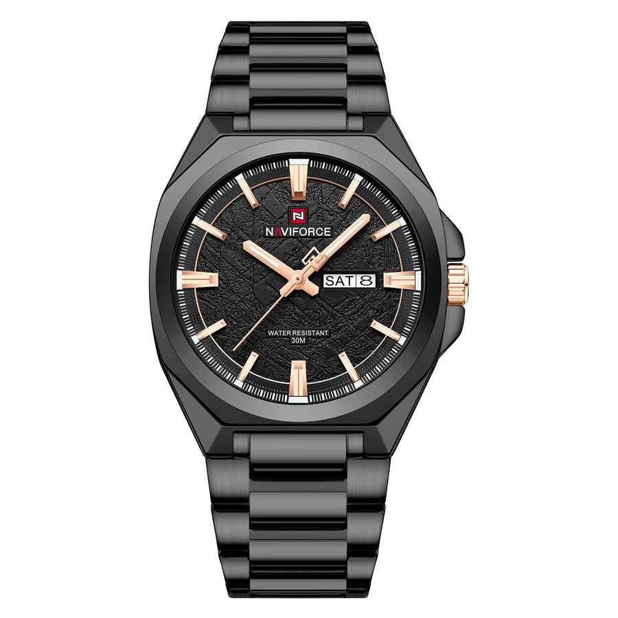 Naviforce Levi férfi karóra fekete fém szíjjal és rose gold részletekkel